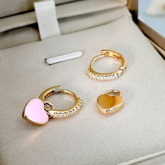 Pink Sexy Women's Cubic Zirconia Decor Heart Drop Earrings Valentines - Picture 3 of 4